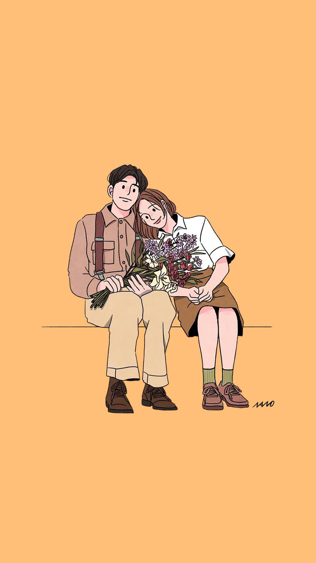 情侣创意插画手机壁纸图片